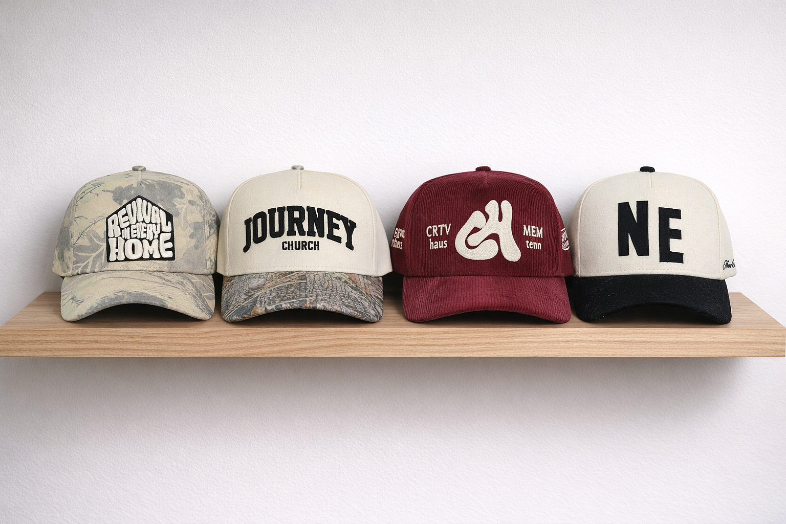 Custom hats on shelf